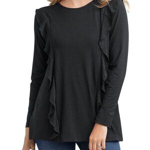 NOM Black Maternity Fiona Maternity & Nursing Ruffle Top, Large
